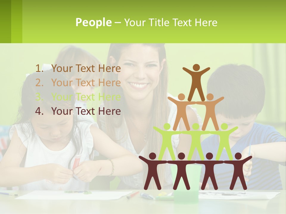 A Woman Sitting At A Table With Two Children PowerPoint Template