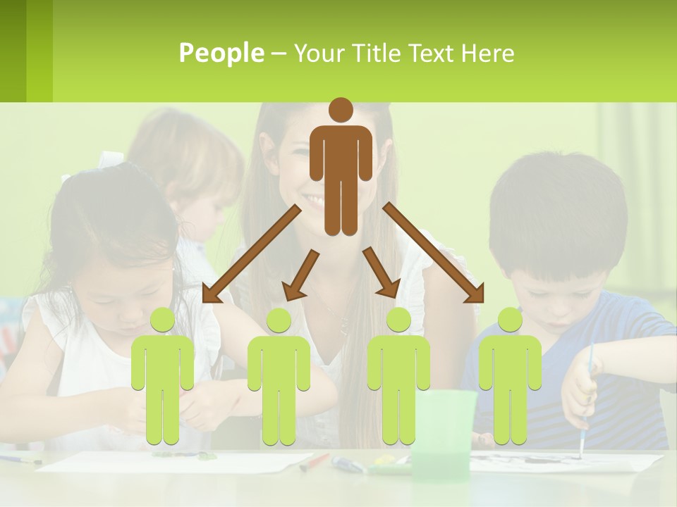 A Woman Sitting At A Table With Two Children PowerPoint Template