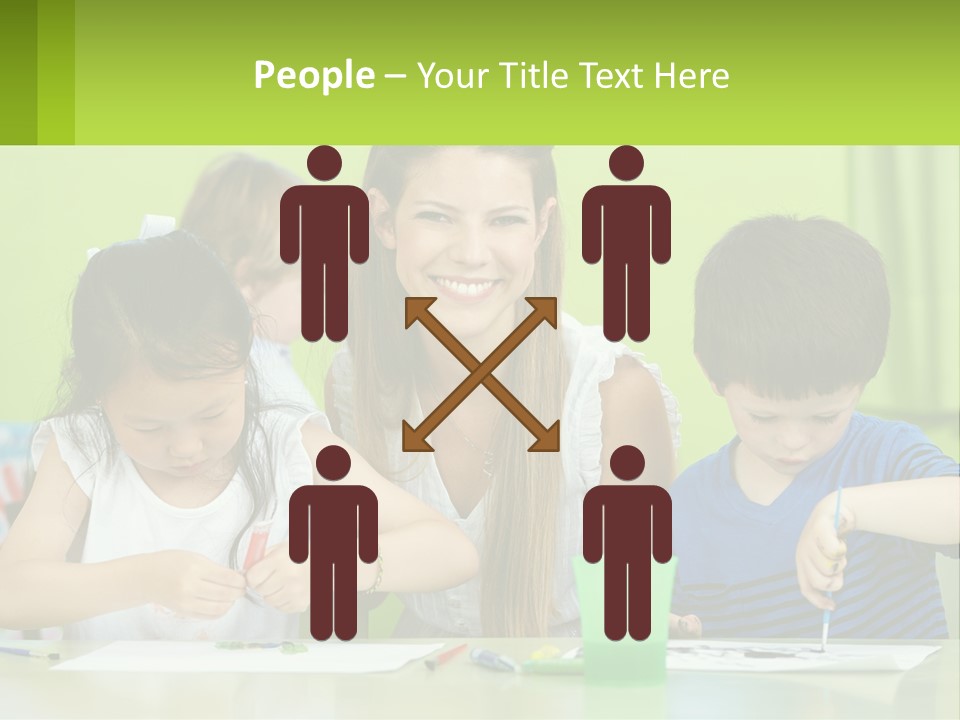 A Woman Sitting At A Table With Two Children PowerPoint Template