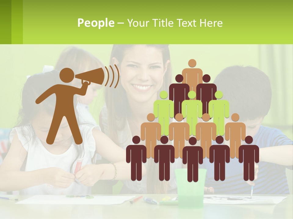 A Woman Sitting At A Table With Two Children PowerPoint Template