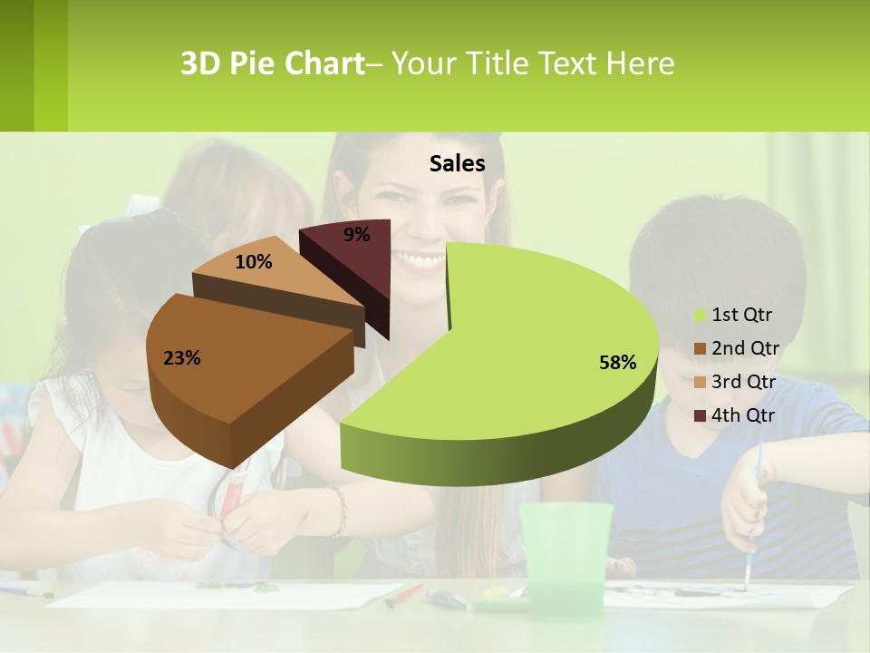 A Woman Sitting At A Table With Two Children PowerPoint Template