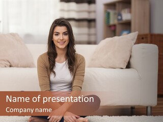 A Woman Sitting On The Floor In Front Of A Couch PowerPoint Template