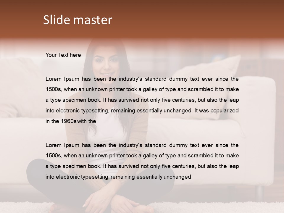 A Woman Sitting On The Floor In Front Of A Couch PowerPoint Template