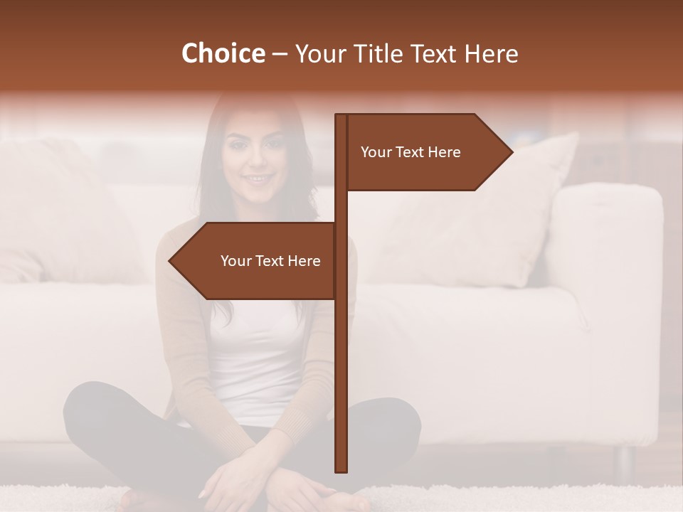 A Woman Sitting On The Floor In Front Of A Couch PowerPoint Template