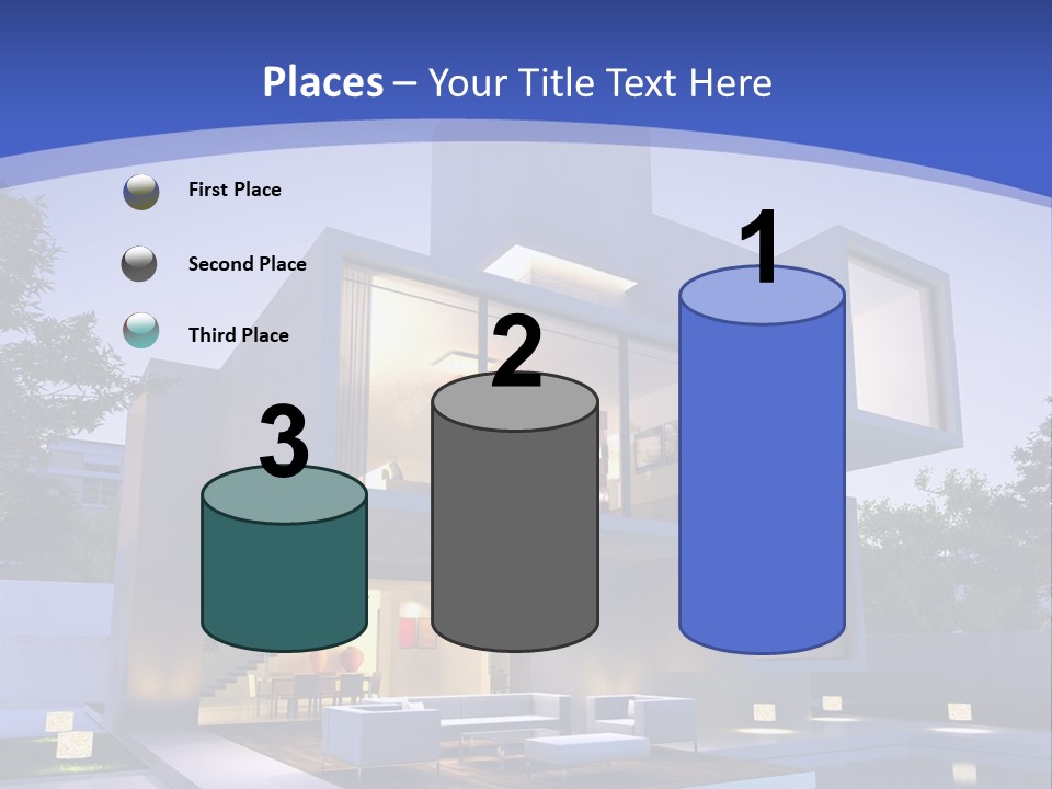 A Modern House With A Pool In Front Of It PowerPoint Template