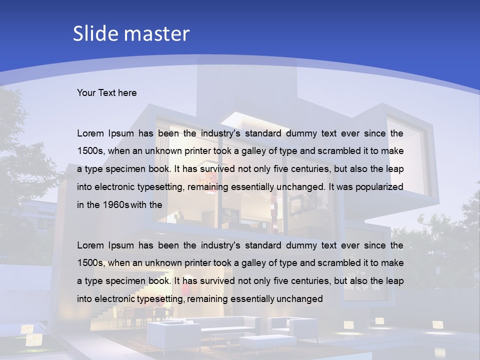 A Modern House With A Pool In Front Of It PowerPoint Template