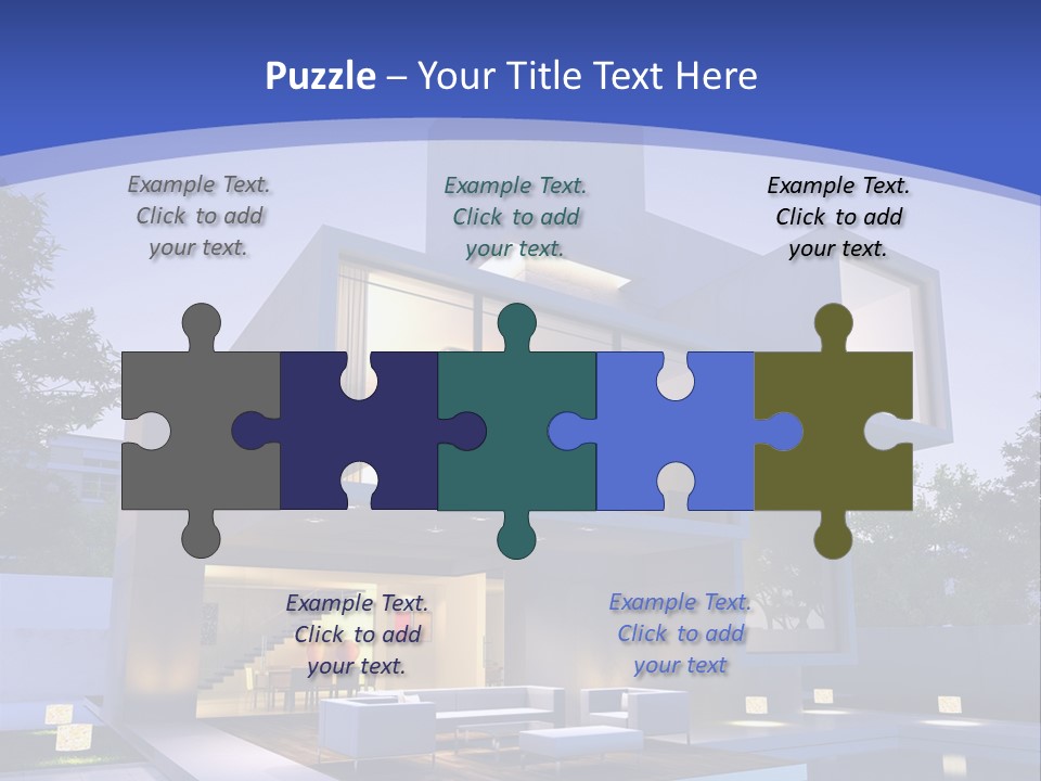 A Modern House With A Pool In Front Of It PowerPoint Template