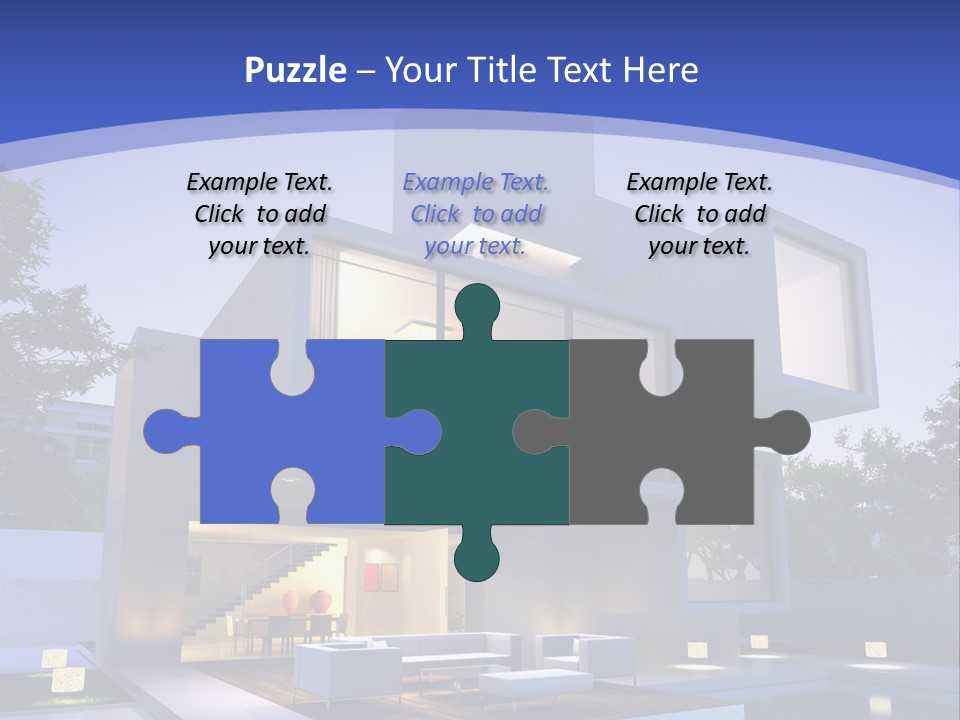 A Modern House With A Pool In Front Of It PowerPoint Template