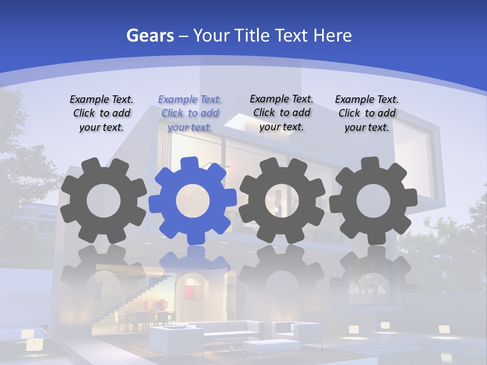 A Modern House With A Pool In Front Of It PowerPoint Template