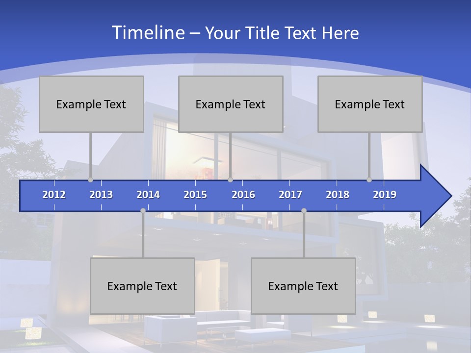 A Modern House With A Pool In Front Of It PowerPoint Template