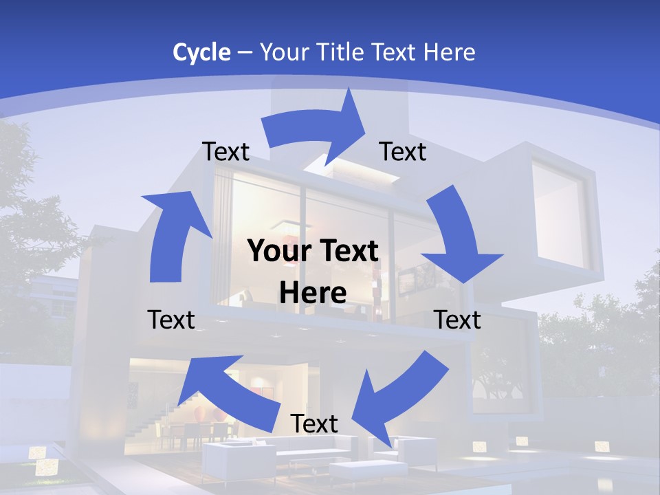 A Modern House With A Pool In Front Of It PowerPoint Template