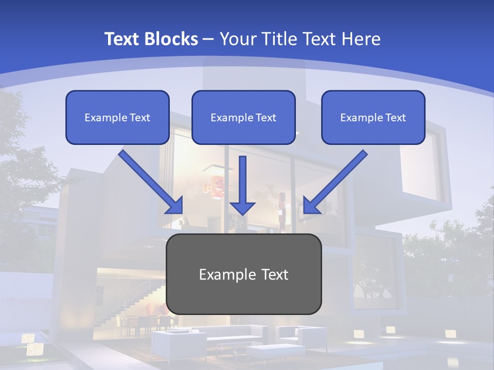 A Modern House With A Pool In Front Of It PowerPoint Template