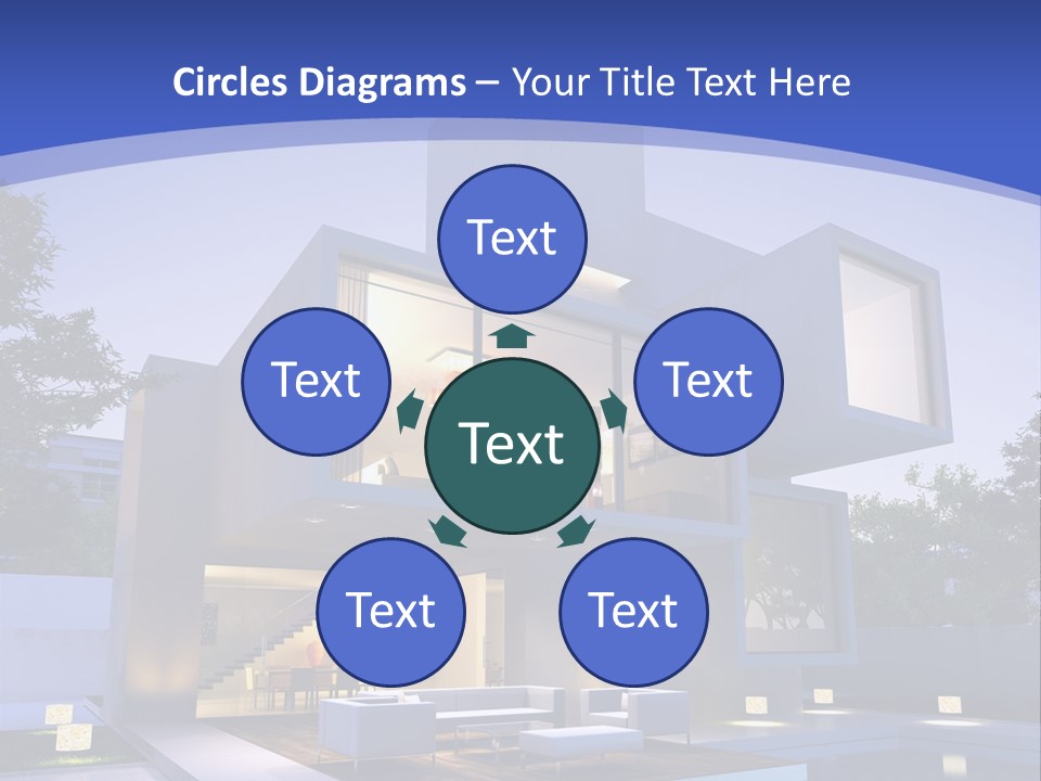 A Modern House With A Pool In Front Of It PowerPoint Template