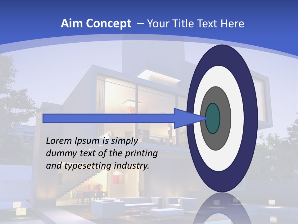 A Modern House With A Pool In Front Of It PowerPoint Template