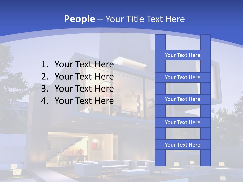 A Modern House With A Pool In Front Of It PowerPoint Template