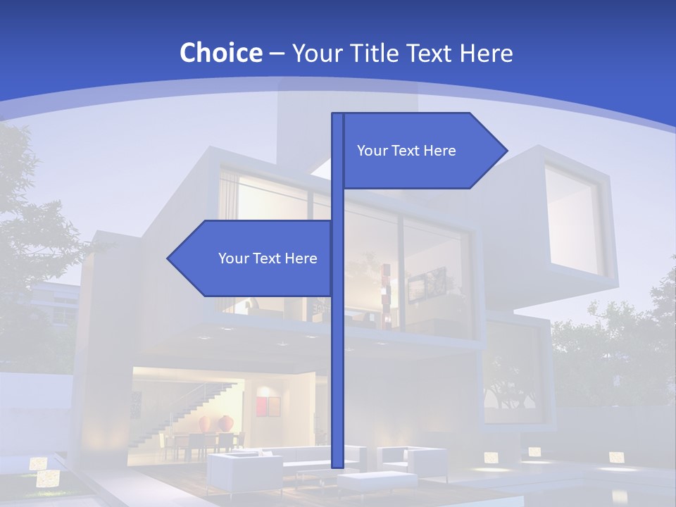 A Modern House With A Pool In Front Of It PowerPoint Template