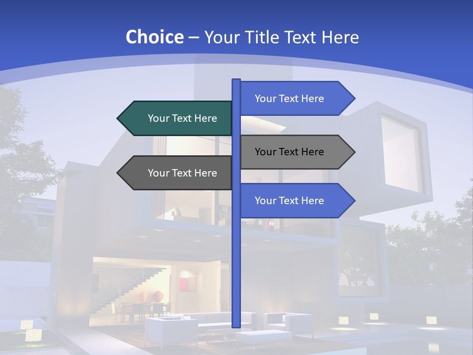 A Modern House With A Pool In Front Of It PowerPoint Template