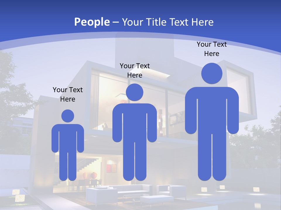 A Modern House With A Pool In Front Of It PowerPoint Template