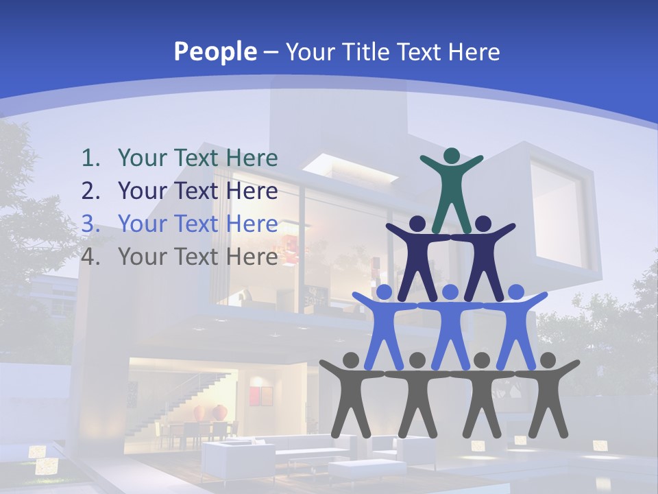 A Modern House With A Pool In Front Of It PowerPoint Template