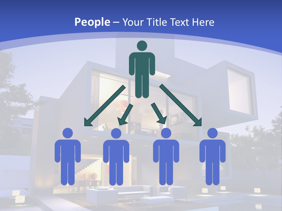 A Modern House With A Pool In Front Of It PowerPoint Template