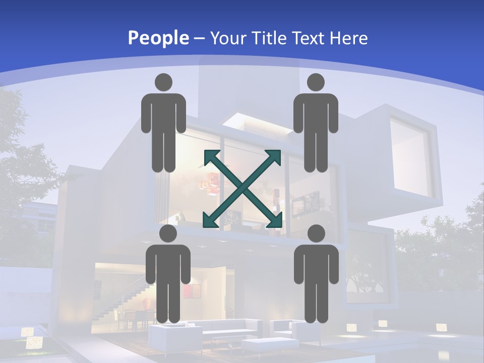 A Modern House With A Pool In Front Of It PowerPoint Template