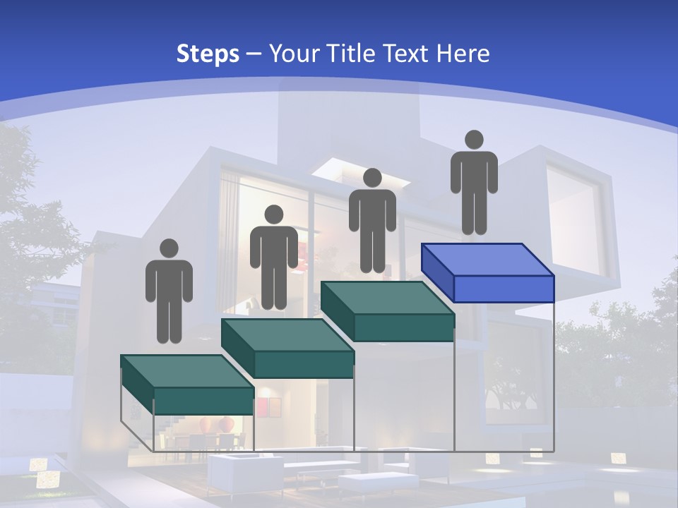 A Modern House With A Pool In Front Of It PowerPoint Template