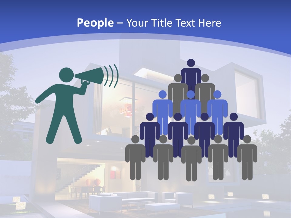 A Modern House With A Pool In Front Of It PowerPoint Template