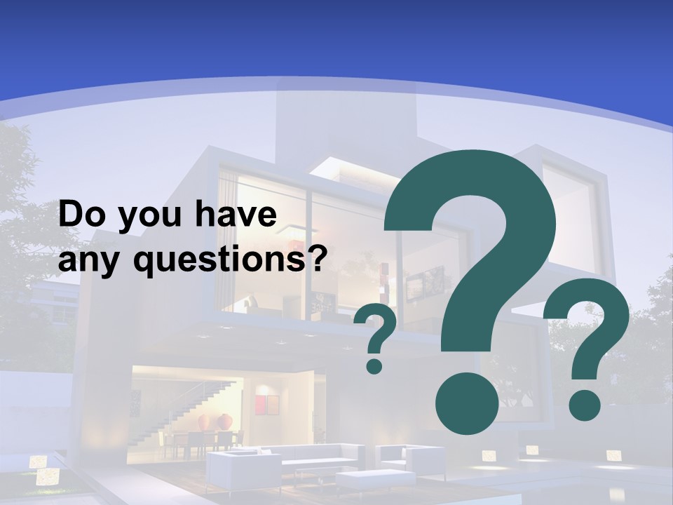 A Modern House With A Pool In Front Of It PowerPoint Template