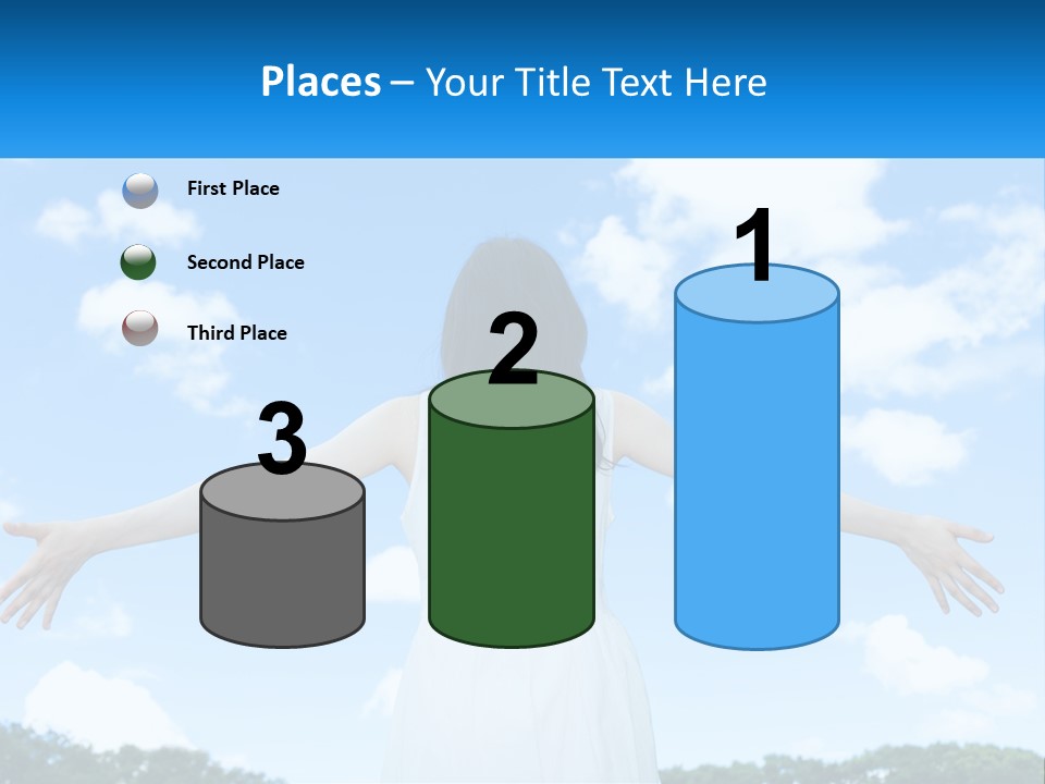 A Woman With Her Arms Outstretched In Front Of A Blue Sky PowerPoint Template