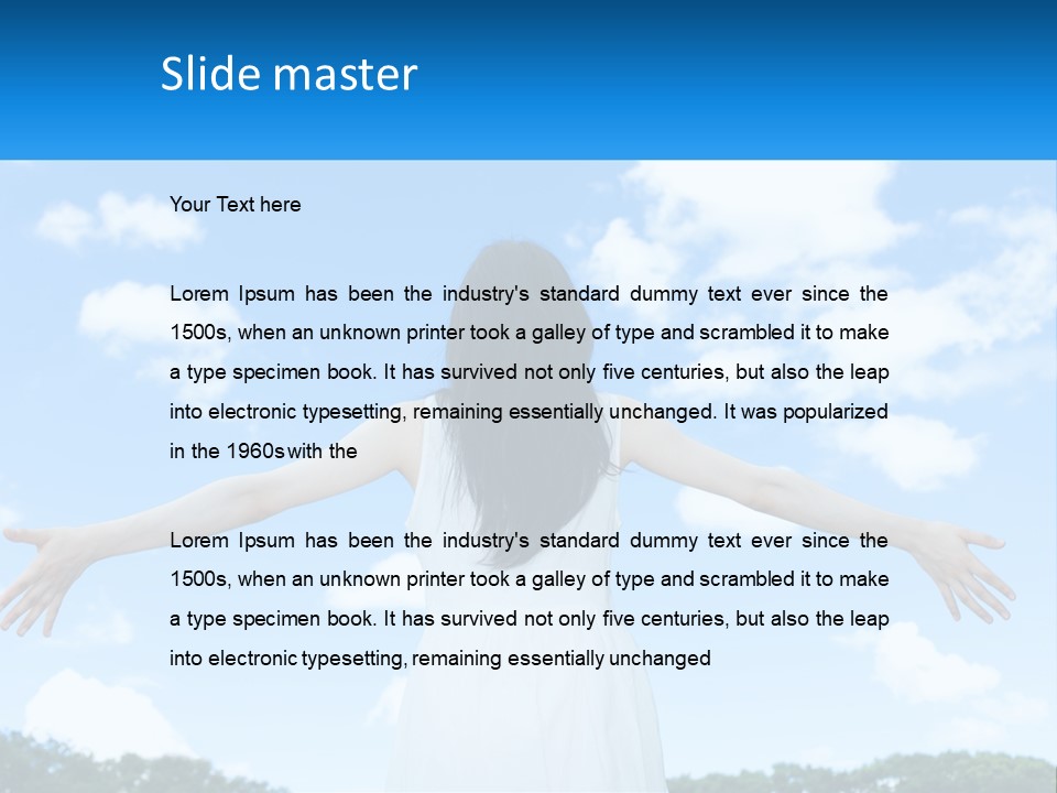 A Woman With Her Arms Outstretched In Front Of A Blue Sky PowerPoint Template