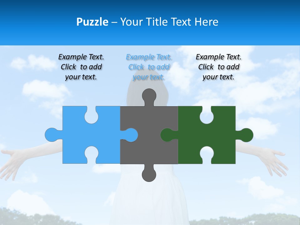 A Woman With Her Arms Outstretched In Front Of A Blue Sky PowerPoint Template