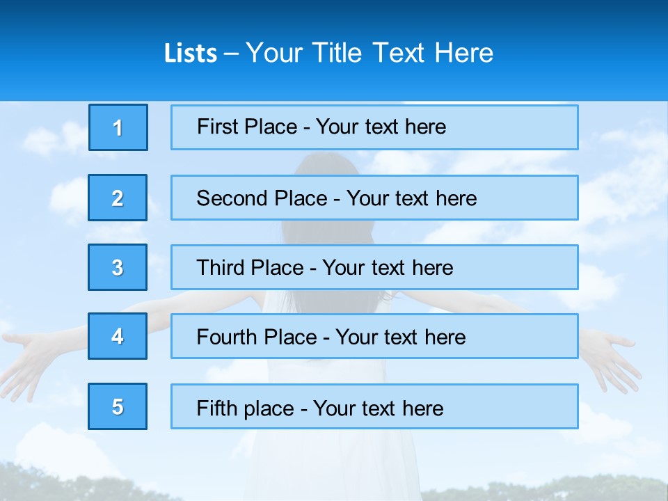 A Woman With Her Arms Outstretched In Front Of A Blue Sky PowerPoint Template