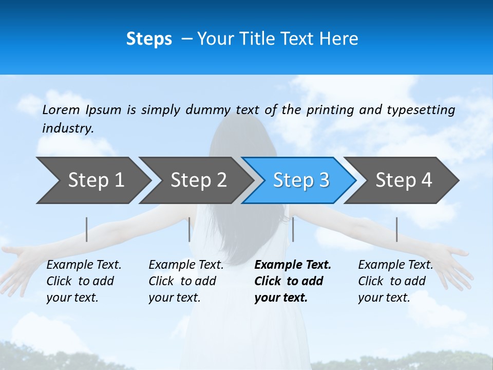 A Woman With Her Arms Outstretched In Front Of A Blue Sky PowerPoint Template