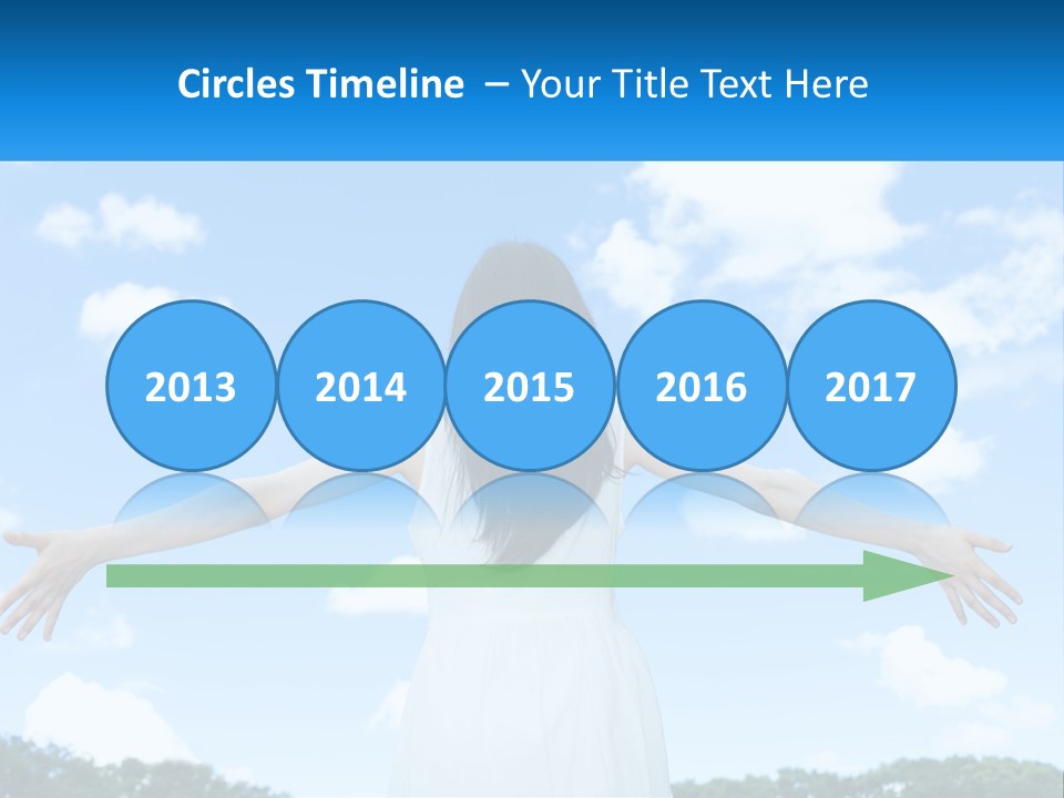 A Woman With Her Arms Outstretched In Front Of A Blue Sky PowerPoint Template