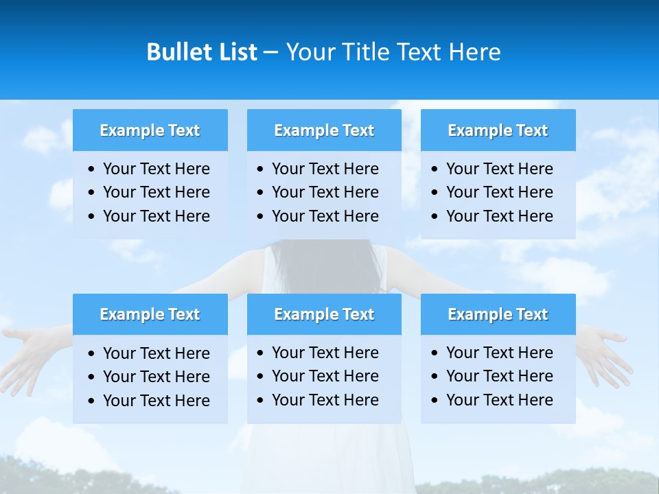 A Woman With Her Arms Outstretched In Front Of A Blue Sky PowerPoint Template