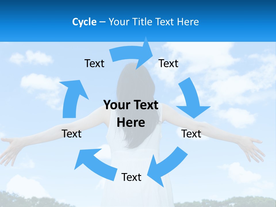 A Woman With Her Arms Outstretched In Front Of A Blue Sky PowerPoint Template