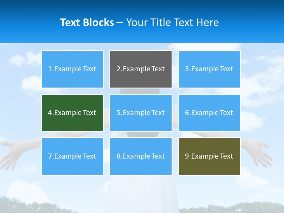 A Woman With Her Arms Outstretched In Front Of A Blue Sky PowerPoint Template