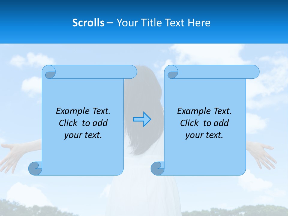 A Woman With Her Arms Outstretched In Front Of A Blue Sky PowerPoint Template