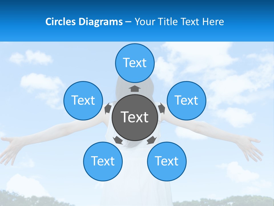 A Woman With Her Arms Outstretched In Front Of A Blue Sky PowerPoint Template