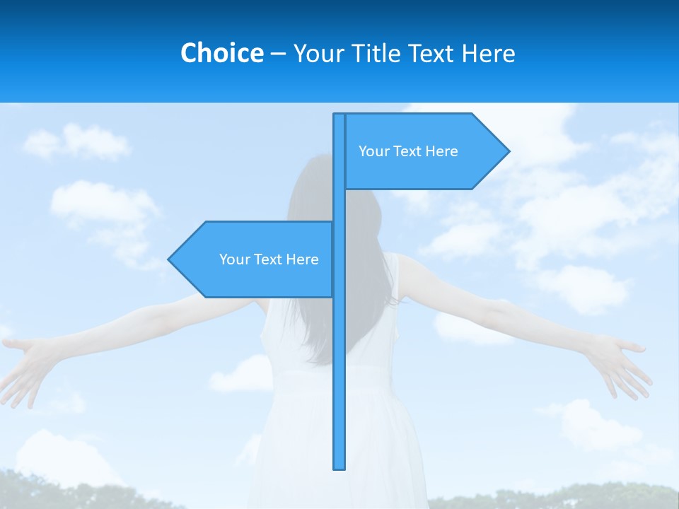 A Woman With Her Arms Outstretched In Front Of A Blue Sky PowerPoint Template