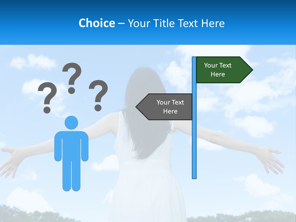 A Woman With Her Arms Outstretched In Front Of A Blue Sky PowerPoint Template