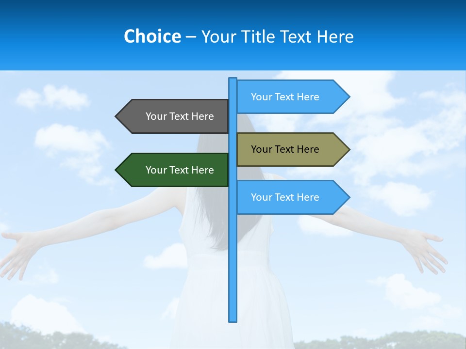 A Woman With Her Arms Outstretched In Front Of A Blue Sky PowerPoint Template