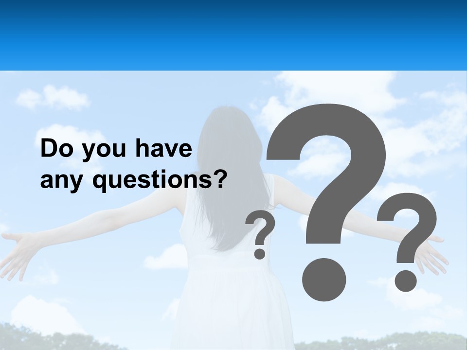 A Woman With Her Arms Outstretched In Front Of A Blue Sky PowerPoint Template