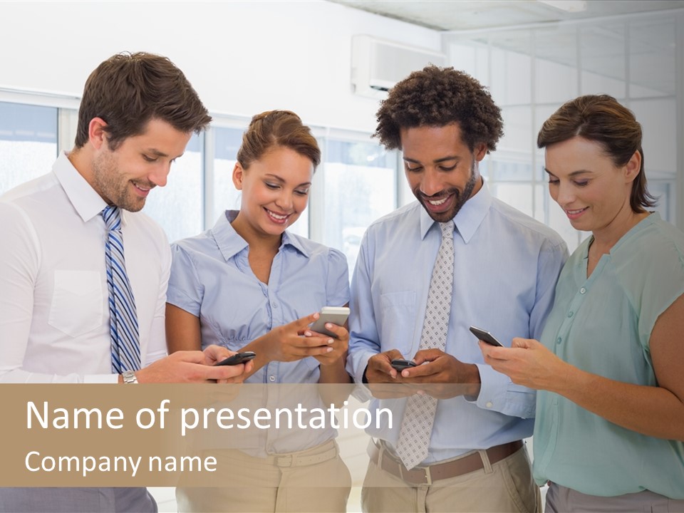 A Group Of Business People Looking At Their Cell Phones PowerPoint Template