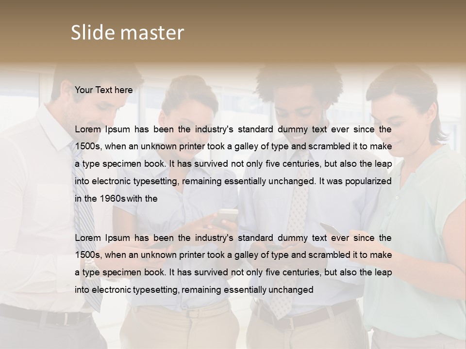 A Group Of Business People Looking At Their Cell Phones PowerPoint Template