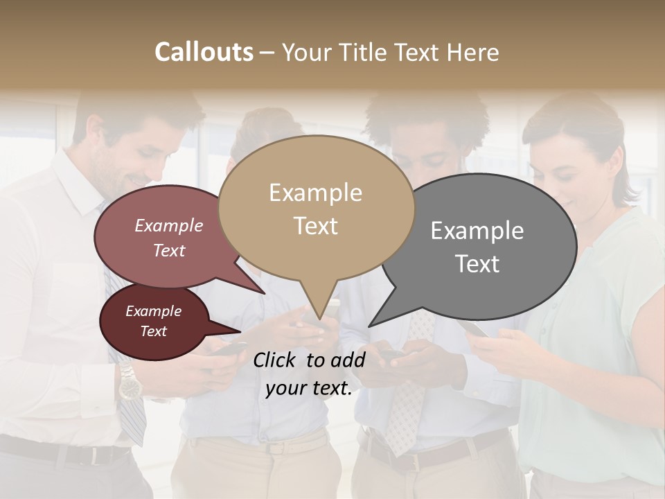 A Group Of Business People Looking At Their Cell Phones PowerPoint Template