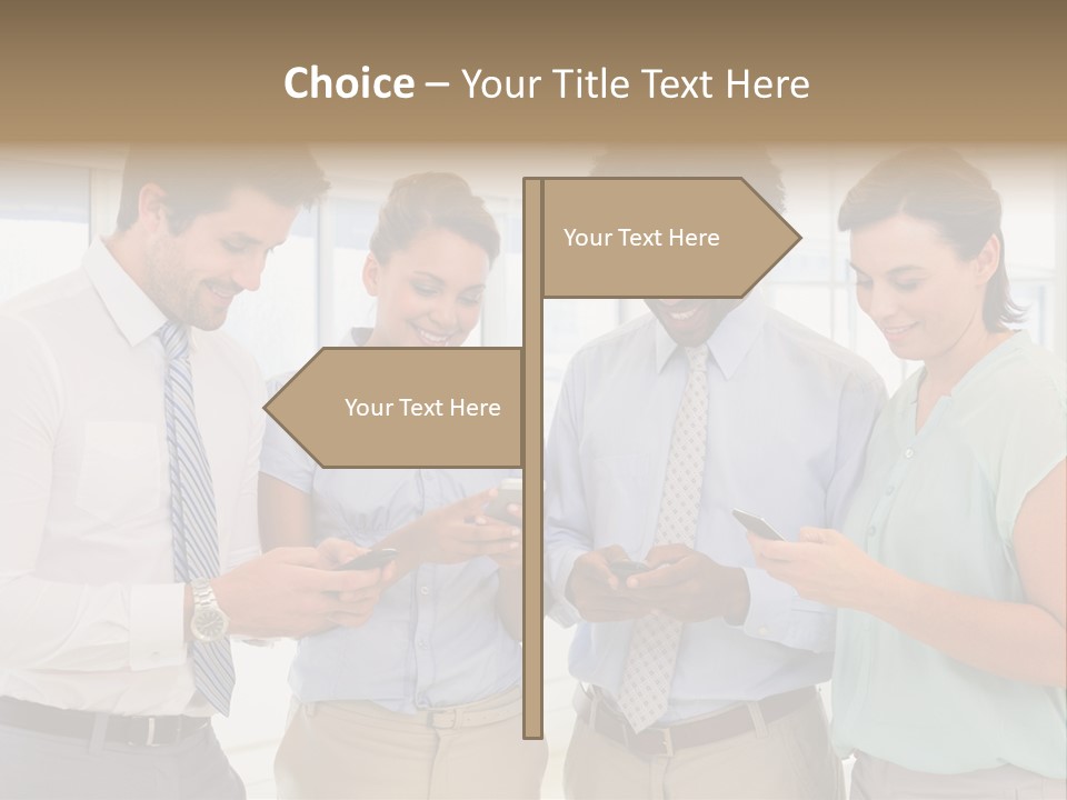 A Group Of Business People Looking At Their Cell Phones PowerPoint Template