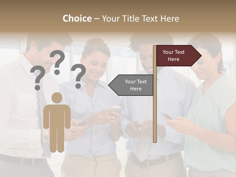 A Group Of Business People Looking At Their Cell Phones PowerPoint Template