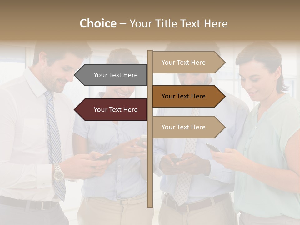 A Group Of Business People Looking At Their Cell Phones PowerPoint Template