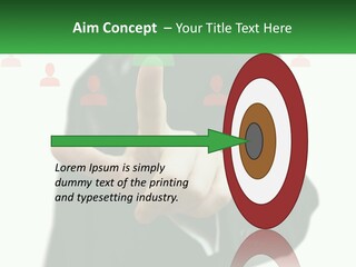 A Man In A Suit Pointing To A Green Button PowerPoint Template